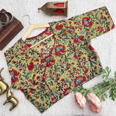 Vriksham Premium Floral Printed Readymade Blouse-Kalamkari Print-Olive Green-VS4524